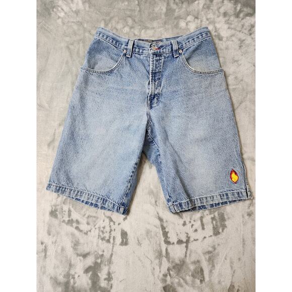 JNCO Other - RARE Vintage 90s JNCO Flame Baggy Denim Jean Shorts Size 34 Light Wash Hip Hop